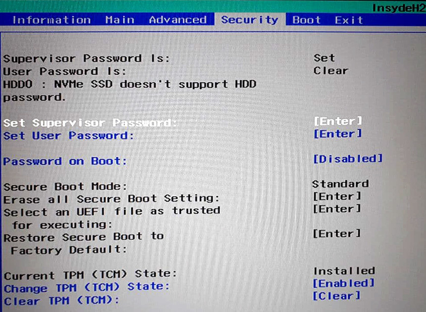 Acer Supervisor Password set